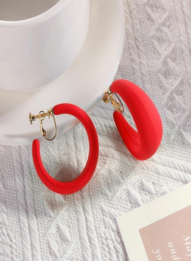 Novearring Red Clip on Hoop Earrings for Women Detachable Clip-on Earrings 80s 90s Accessories Outfit Retro Neon Party Halloween Costumes Jewelry - Image 5